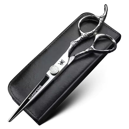 XUANFENG 6" Black Mirror Barber Scissors Set — JP440C Steel Cutting & Thinning Shears